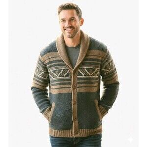 Cardigan Sweater XXL ​Blue Brown Shawl Collar Grandpacore Cabincore Gorpcore